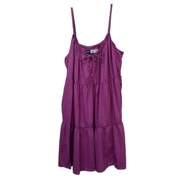 Old Navy XXL Lilac Tiered Strappy Dress in Artichoke Blossom 💯 Cotton P1 - Picture 3 of 7